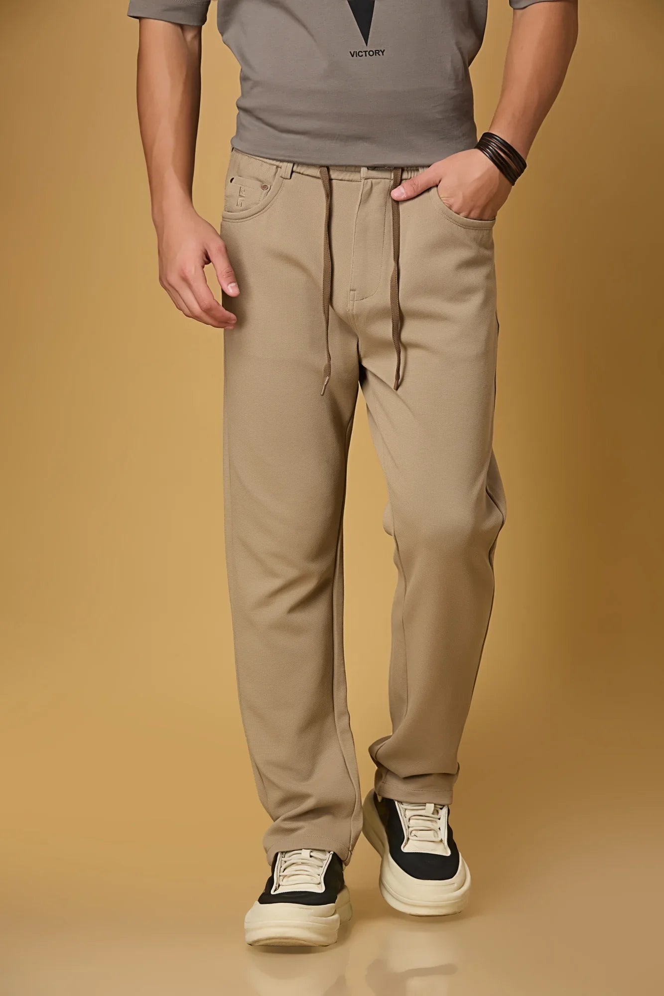 Buy Men's Khaki Relaxed Fit 4-Way Stretch Trousers | LOFA✓ – LOFA