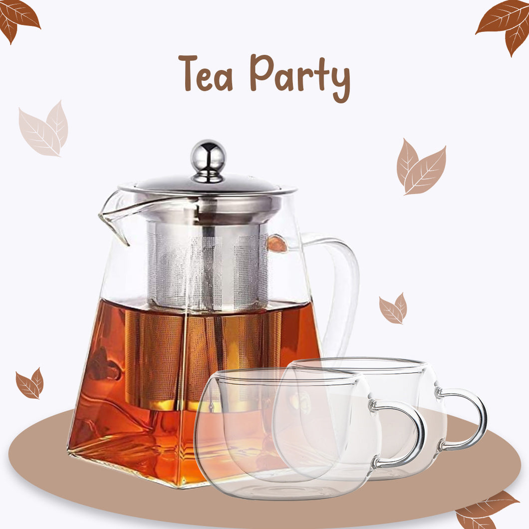 Tea Party | 2 Double Wall Cup + Glass Teapot