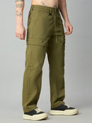 Premium men's Tencel cargo pants featuring a relaxed comfort fit and drawstring waist – right side view