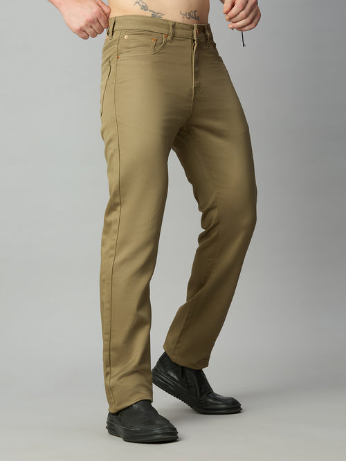 Men's stretch cotton blend straight fit trousers – right side profile