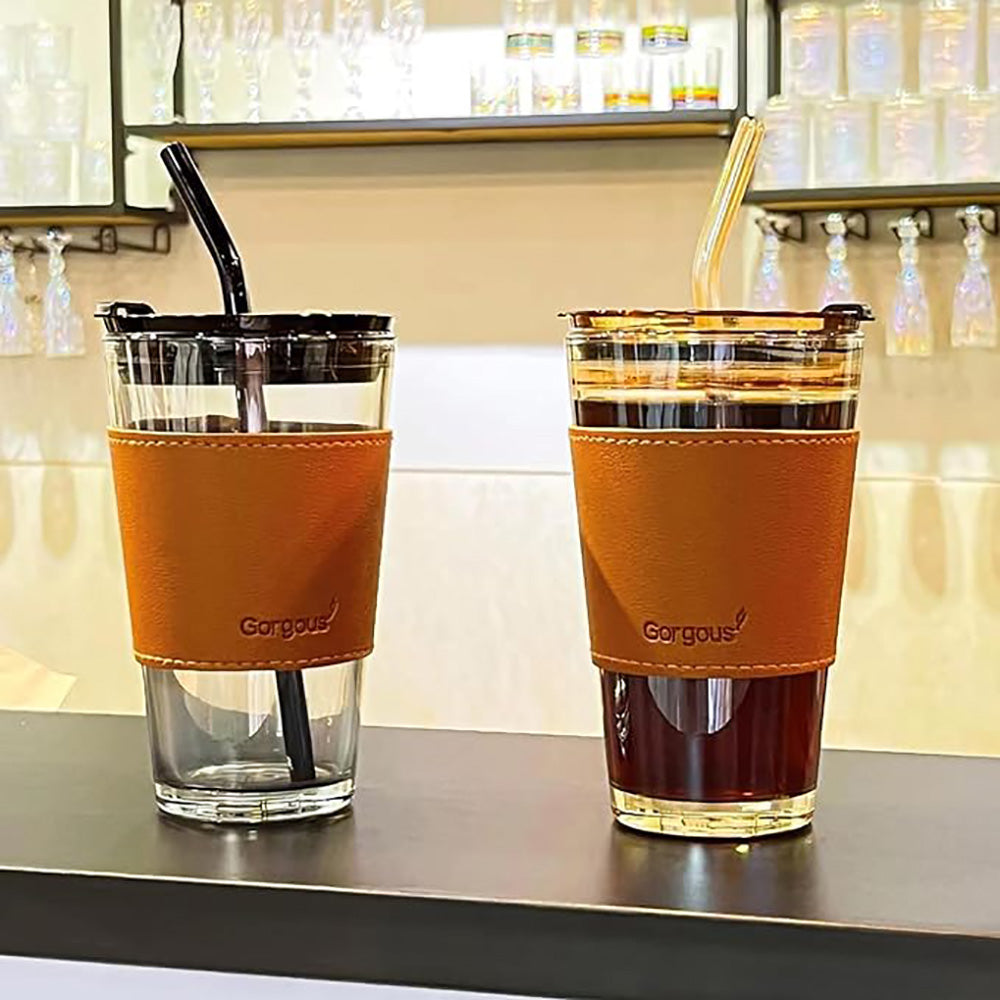 Creative Glass Coffee Straw Cup With Lid-LOFA-Love for Arcade