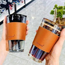 将图片加载到图库查看器，Creative Glass Coffee Straw Cup With Lid-LOFA-Love for Arcade
