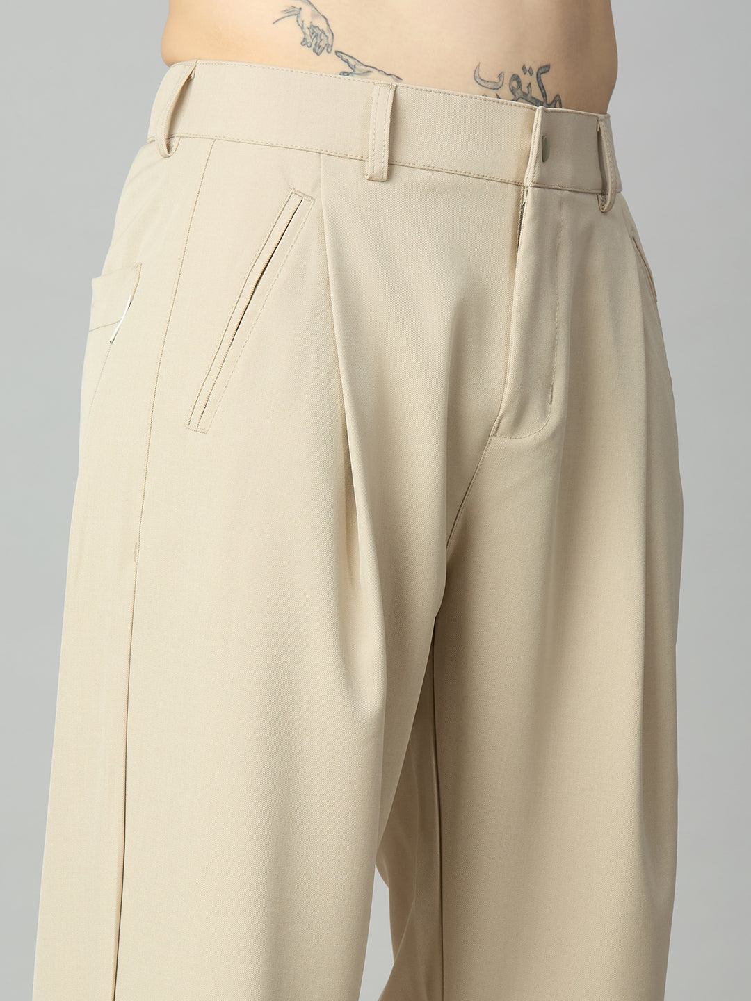 Close-up of tailored front pleat detailing