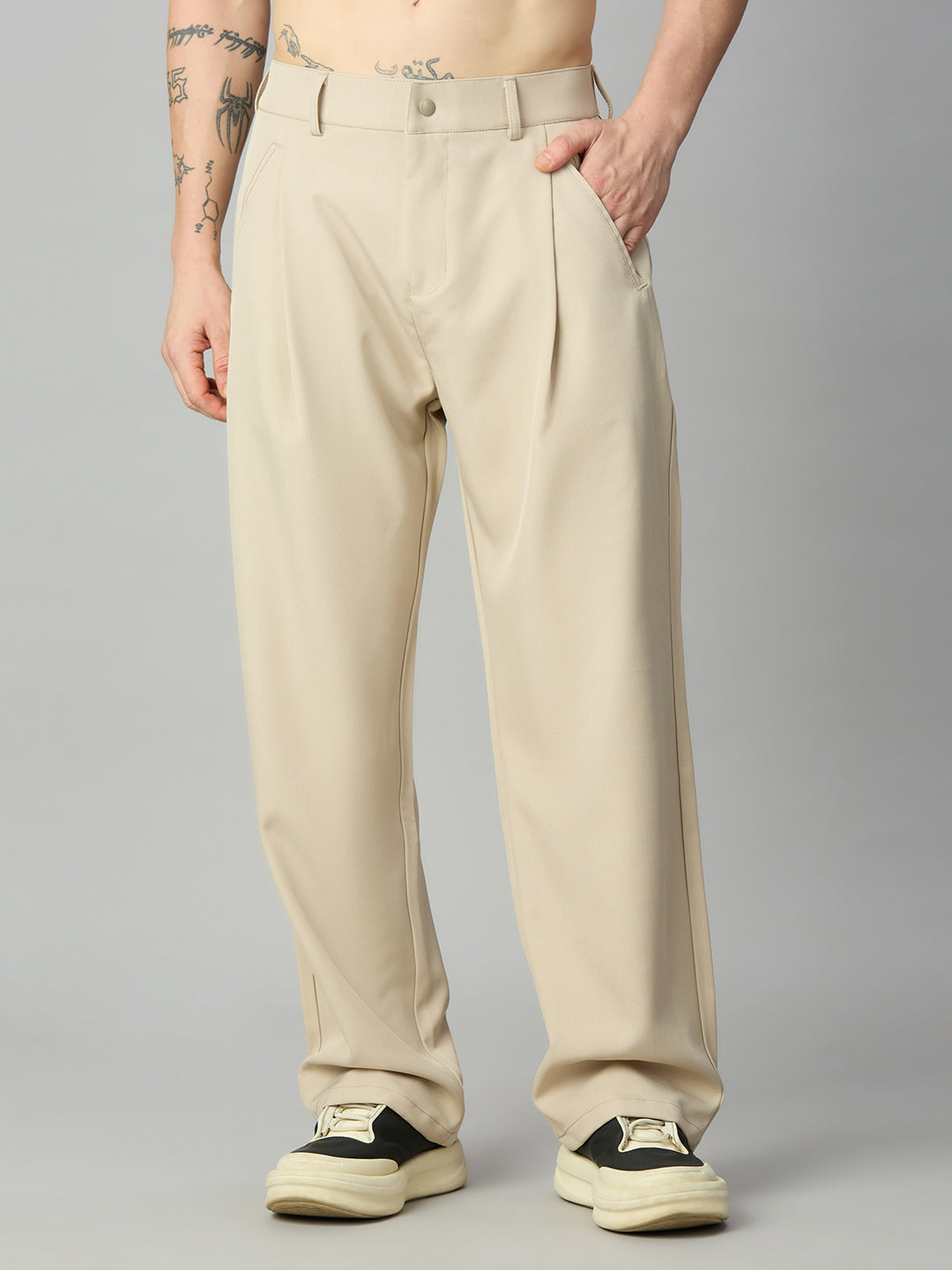 Men's Korean fit baggy Tencel pants front view