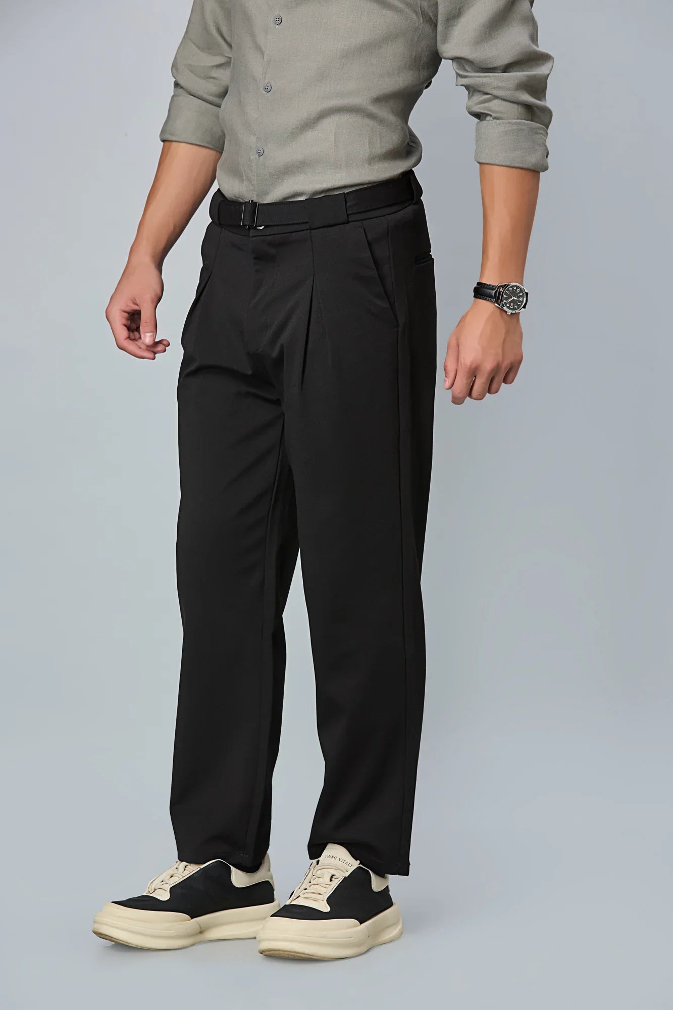 Black Comfort Fit Stretchable Trousers