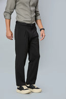 Premium men’s black formal pants with belt and inverted pleats – stylish smart casual pants 