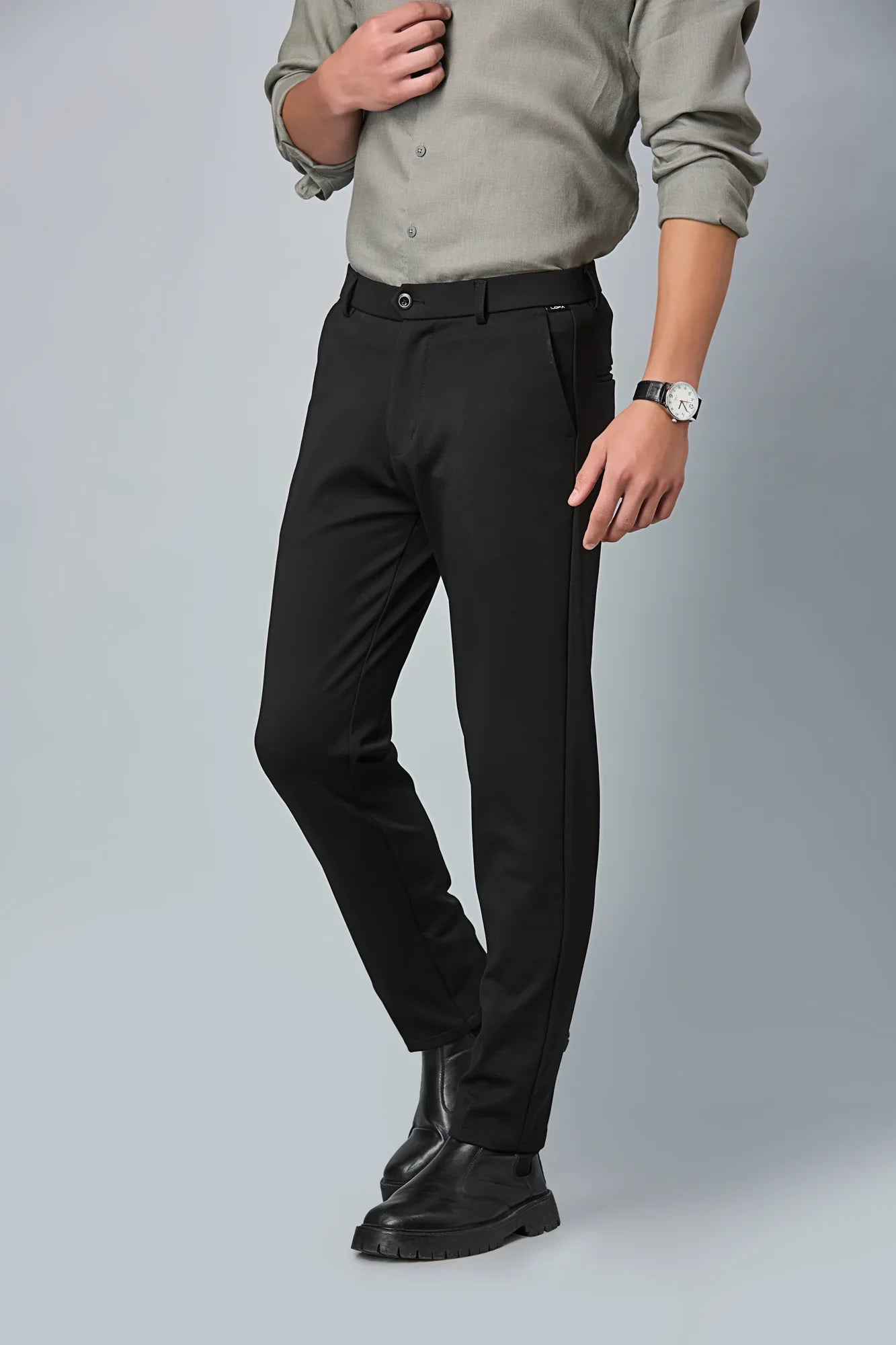 Slim Fit Stretchable Black Formal Trousers