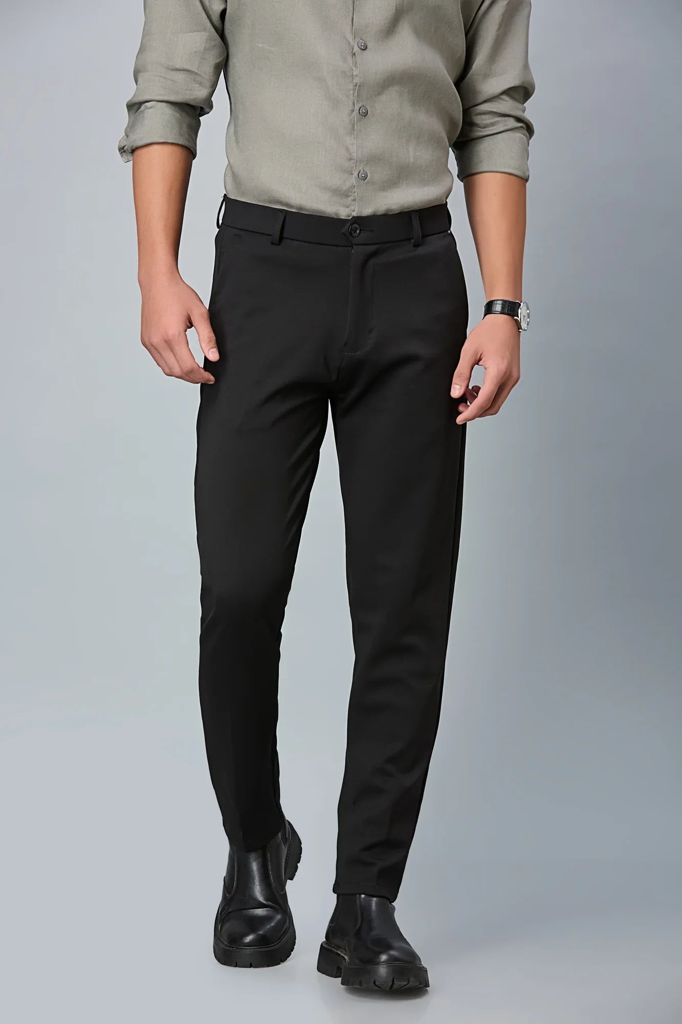 Slim Fit Stretchable Black Formal Trousers
