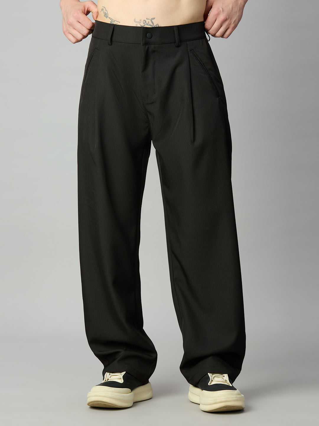 Men's Korean fit baggy Tencel pants front view