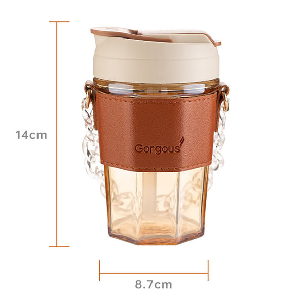 Portable cups glass with chain and sleeve