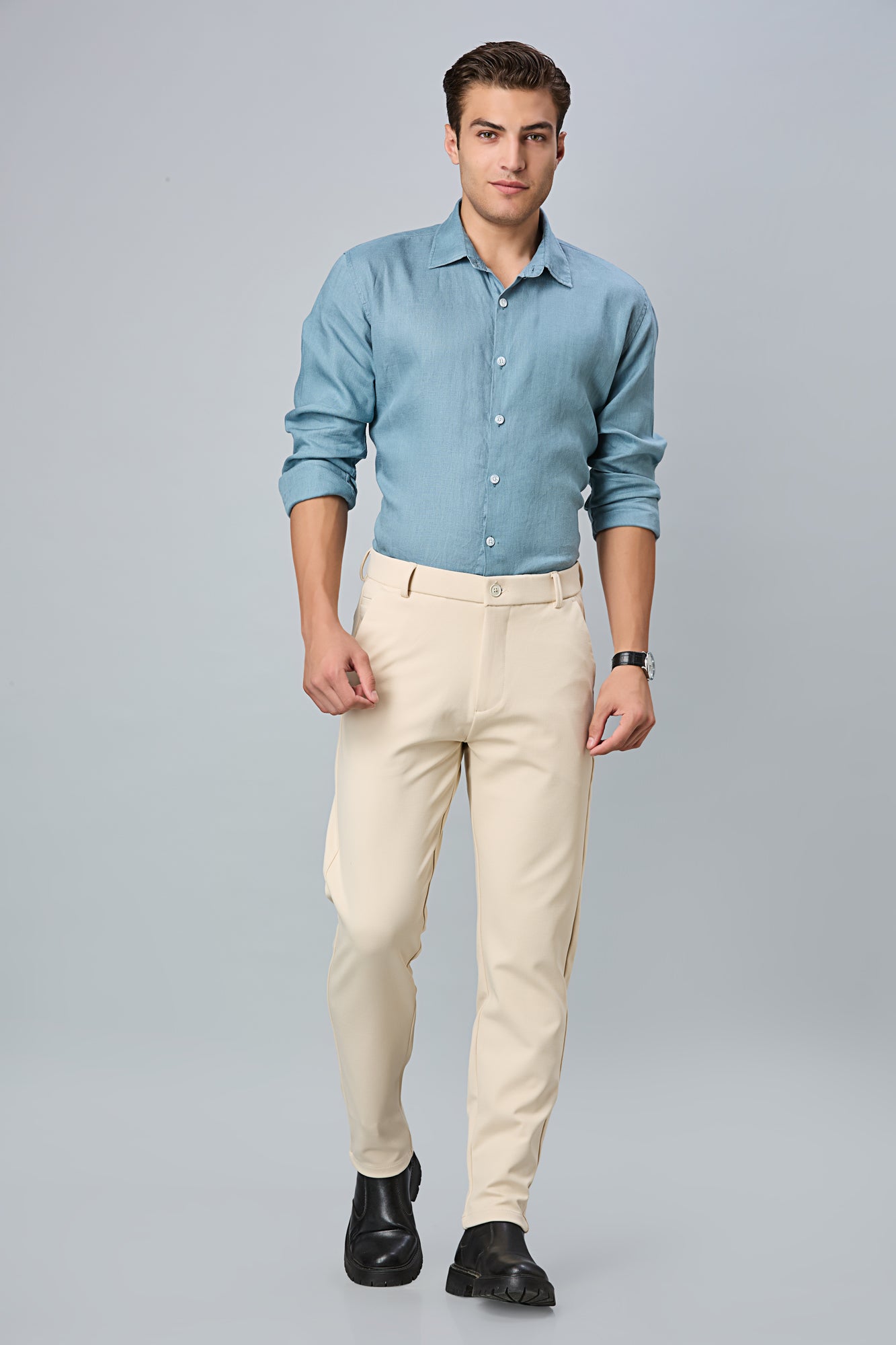Comfort Fit Beige Formal Pants
