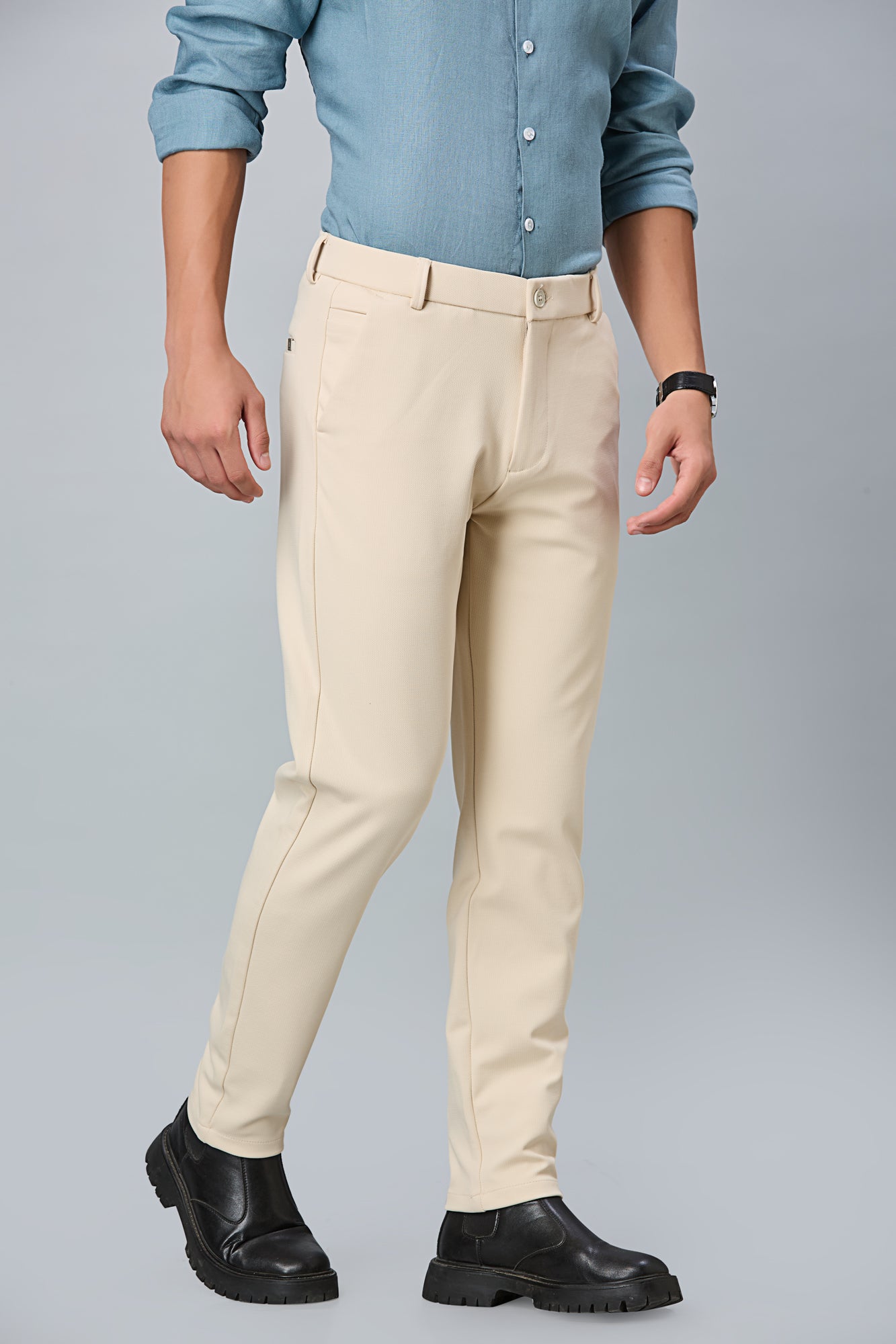 Comfort Fit Beige Formal Pants