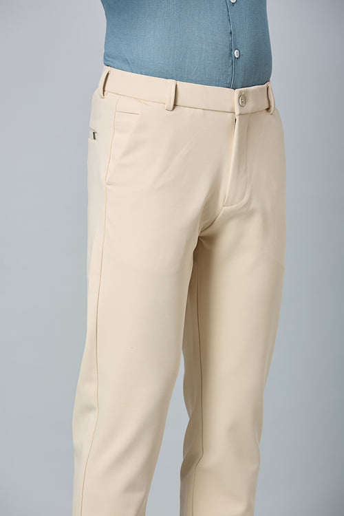Comfort Fit Beige Formal Pants