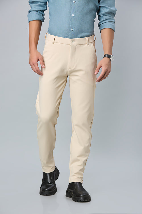 Comfort Fit Beige Formal Pants