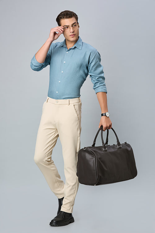 Comfort Fit Beige Formal Pants