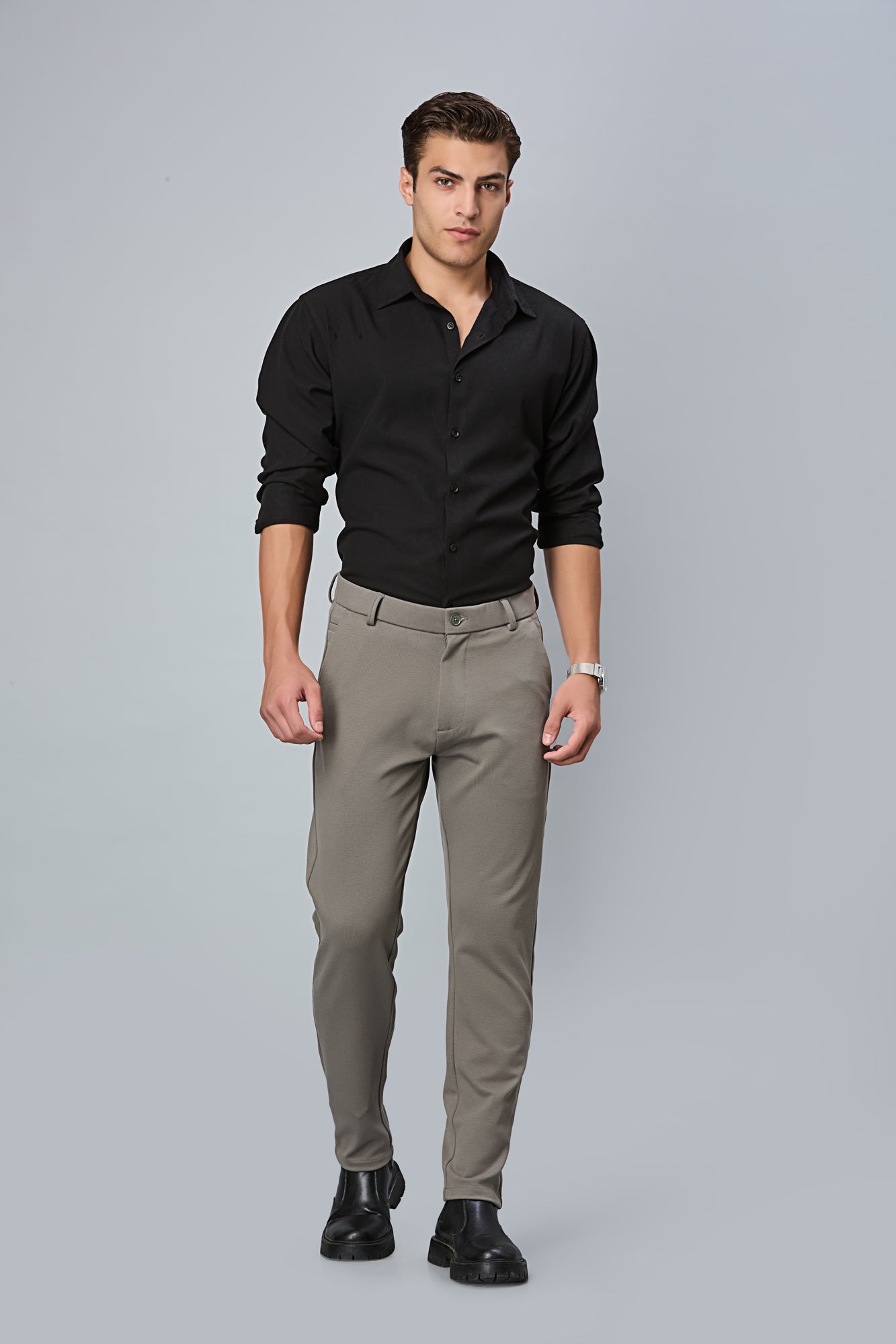 Comfort Fit Grey Formal Pants