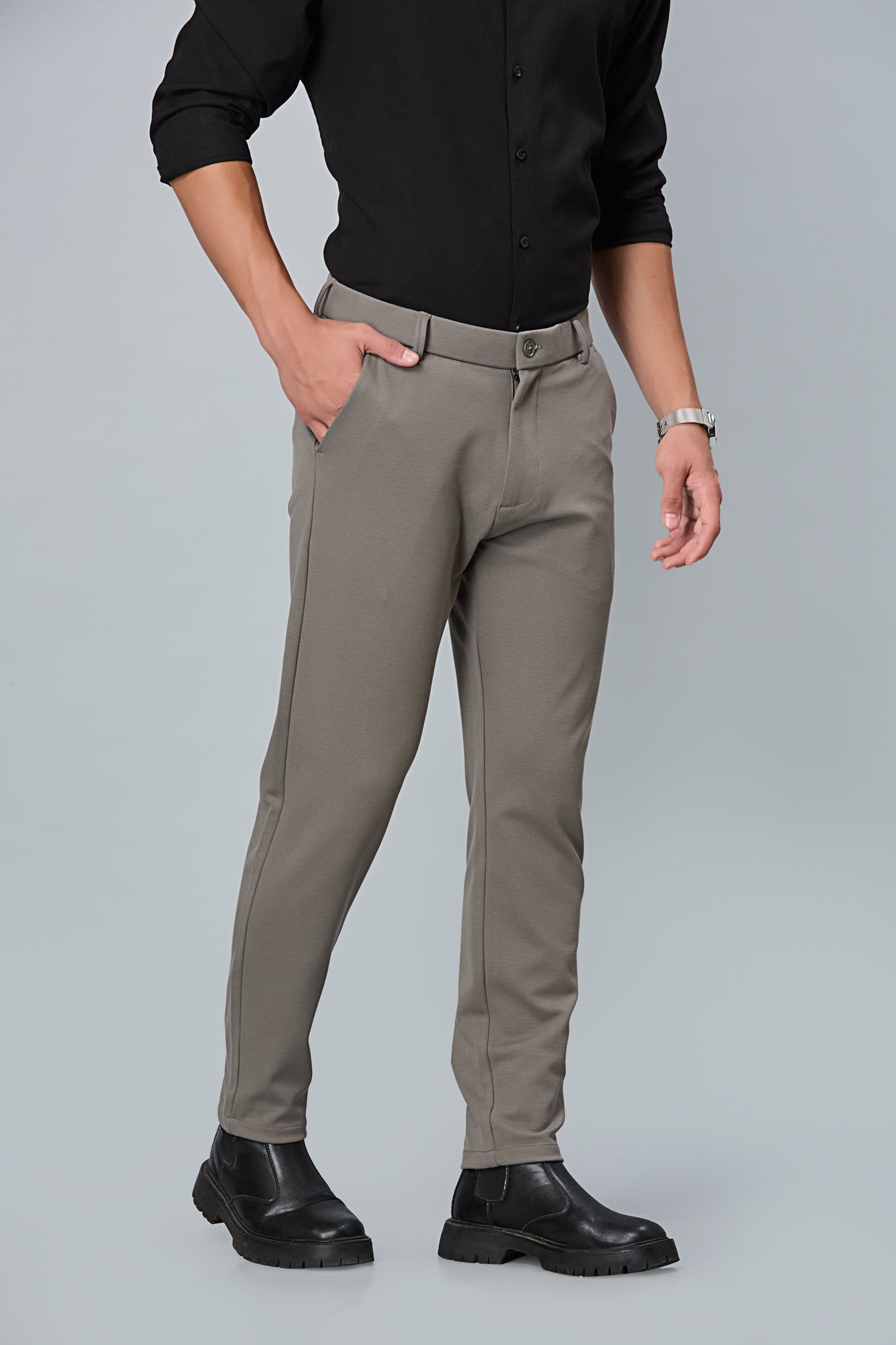 Comfort Fit Grey Formal Pants