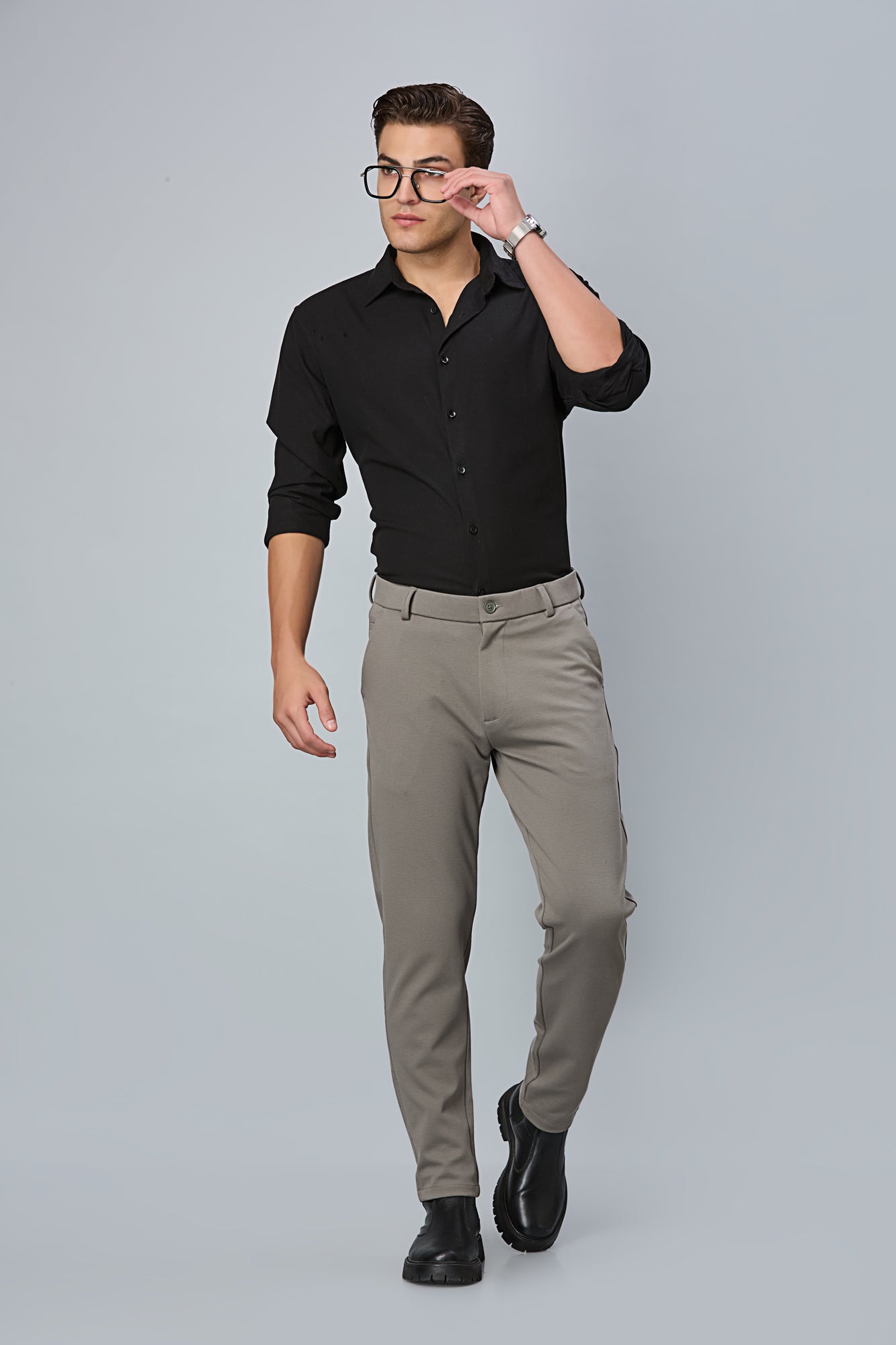 Comfort Fit Grey Formal Pants