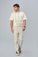 Straight Fit Cotton Off-White Textured Pants
