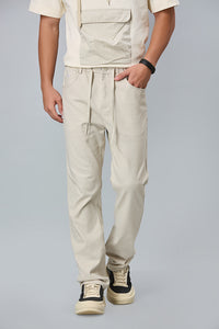 Straight Fit Cotton Off-White Textured Pants