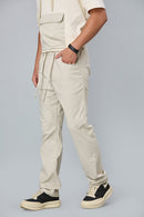 Straight Fit Cotton Off-White Textured Pants