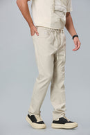 Straight Fit Cotton Off-White Textured Pants