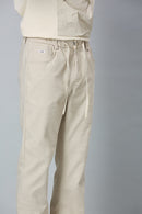 Straight Fit Cotton Off-White Textured Pants