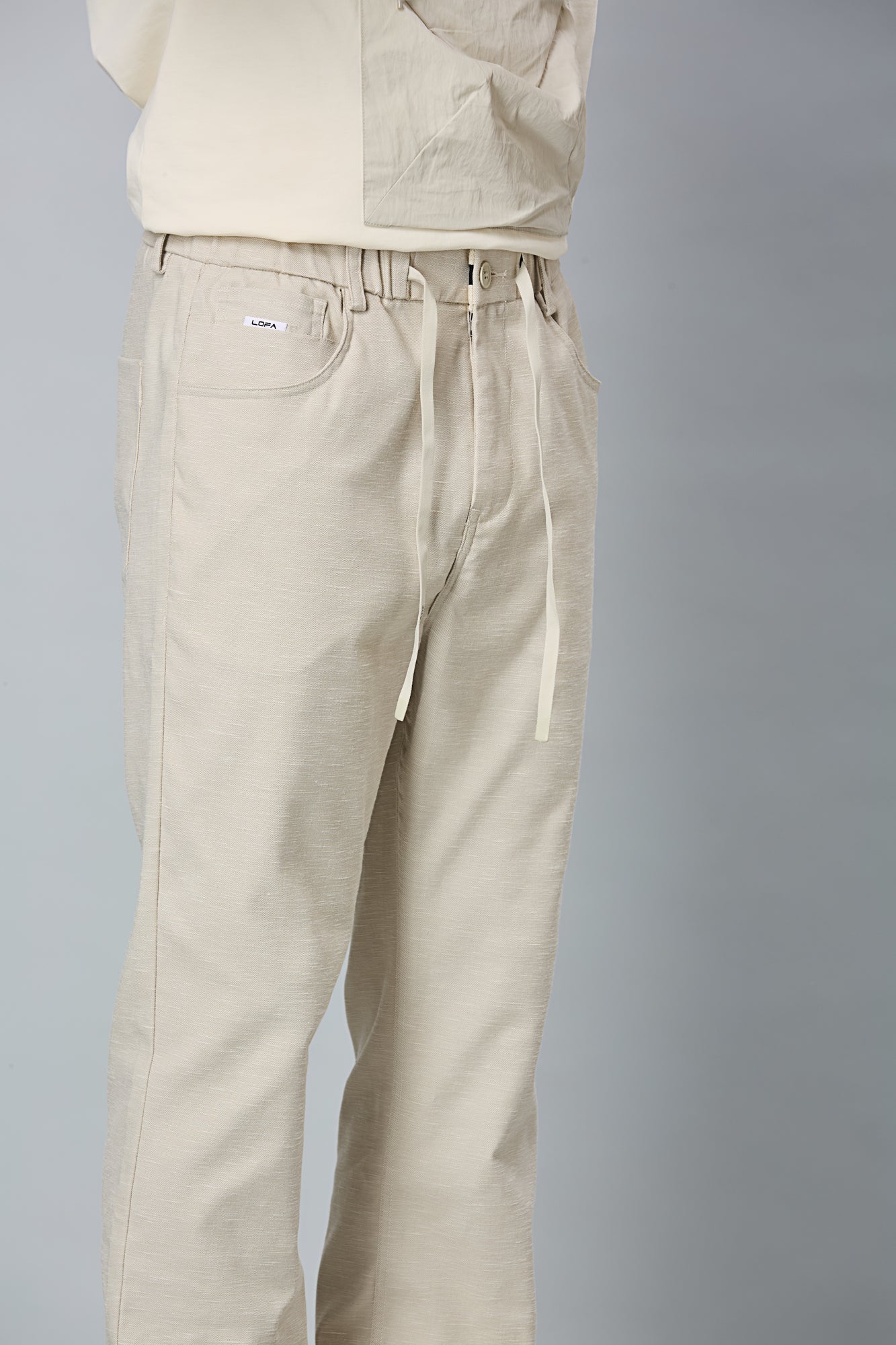 Straight Fit Cotton Off-White Textured Pants