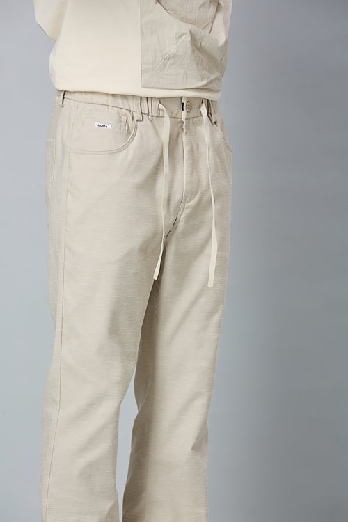 Straight Fit Cotton Off-White Textured Pants