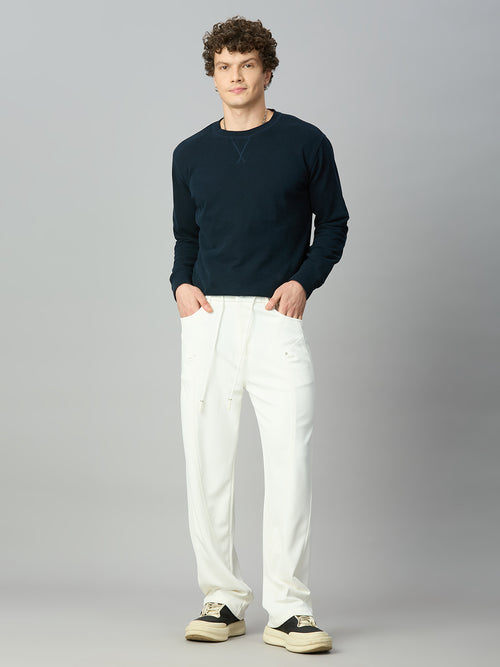 White Relaxed Fit Highly Comfortable Smart Pant
