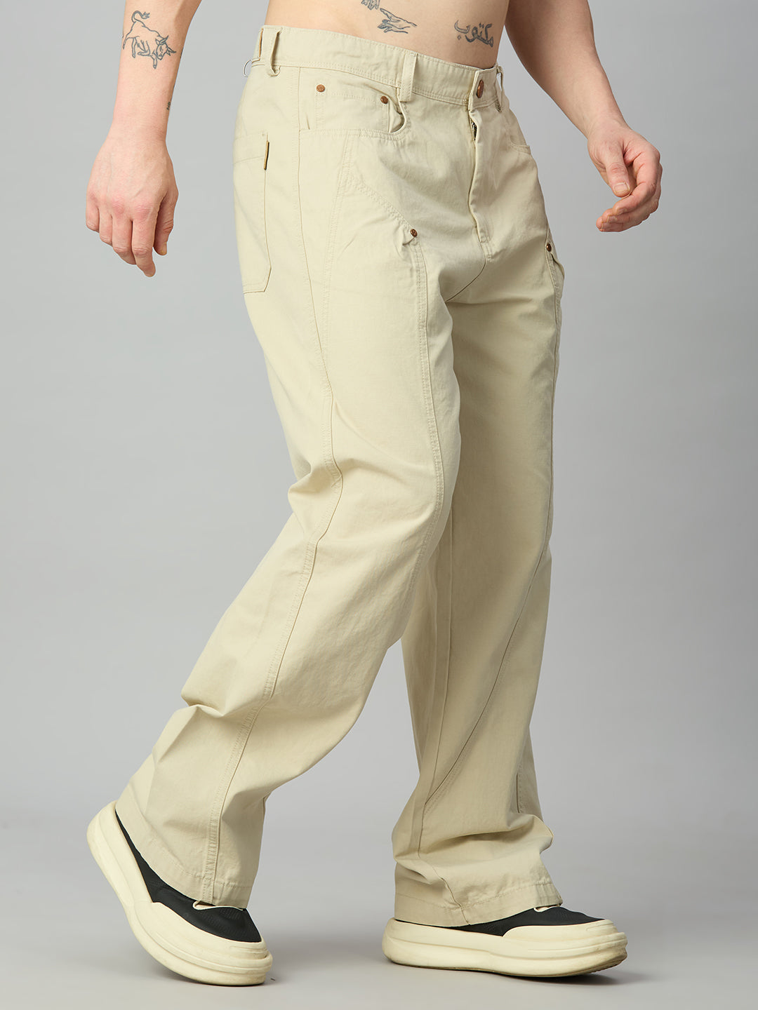 Khaki Baggy Designer Smart Pant