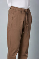 Triangle Ring and Waist String Detail on LOFA Men’s Coffee Brown Relaxed Fit Trousers