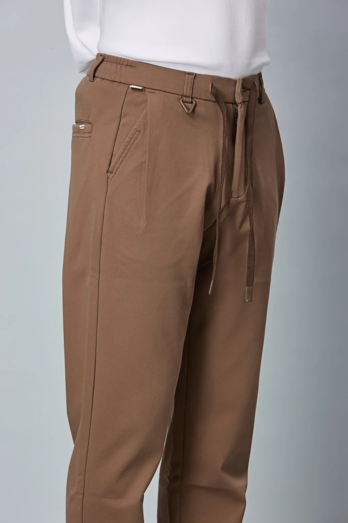 Triangle Ring and Waist String Detail on LOFA Men’s Coffee Brown Relaxed Fit Trousers