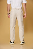Men’s beige trousers back view – soft Tencel-cotton blend fabric.