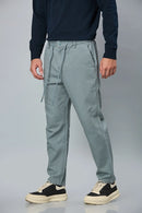 Side View of Aqua Blue Comfort Fit Trousers with Waist Strings – LOFA