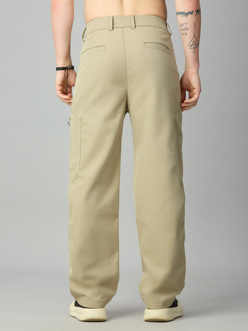 Men's relaxed fit Tencel cargo pants with premium drape and comfortable silhouette – back view