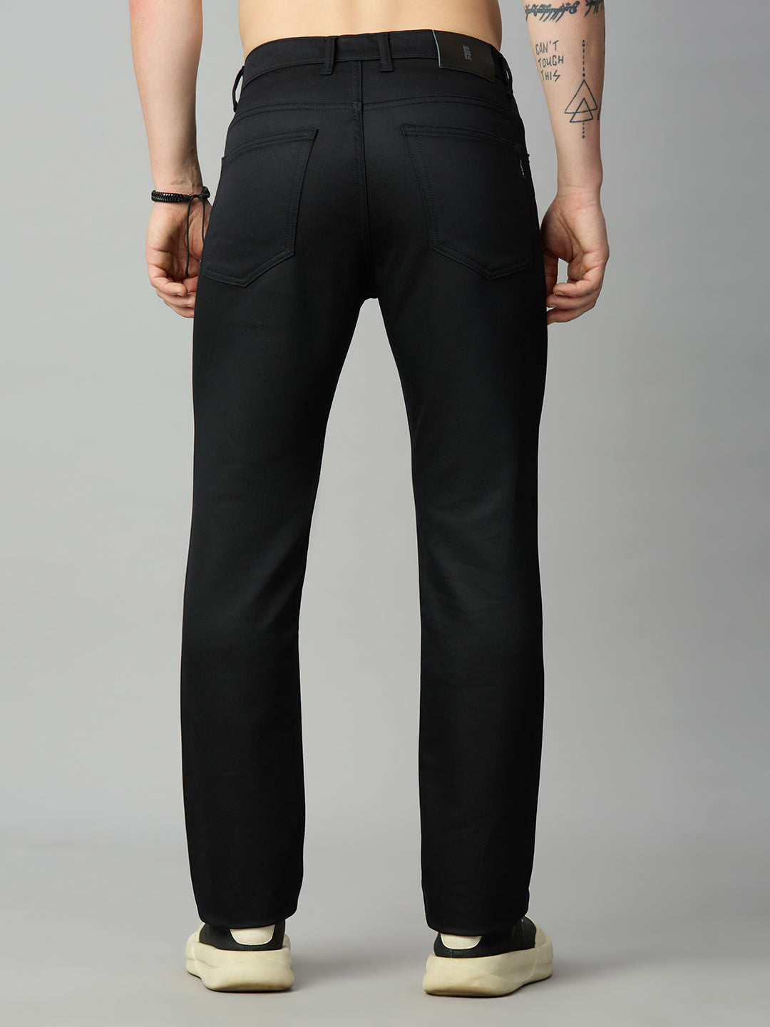 Men's stretch cotton blend straight fit trousers – back view