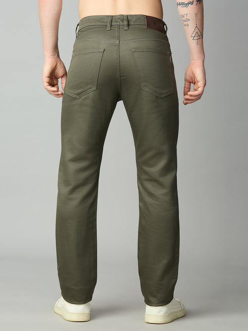 Men's stretch cotton blend straight fit trousers – back view