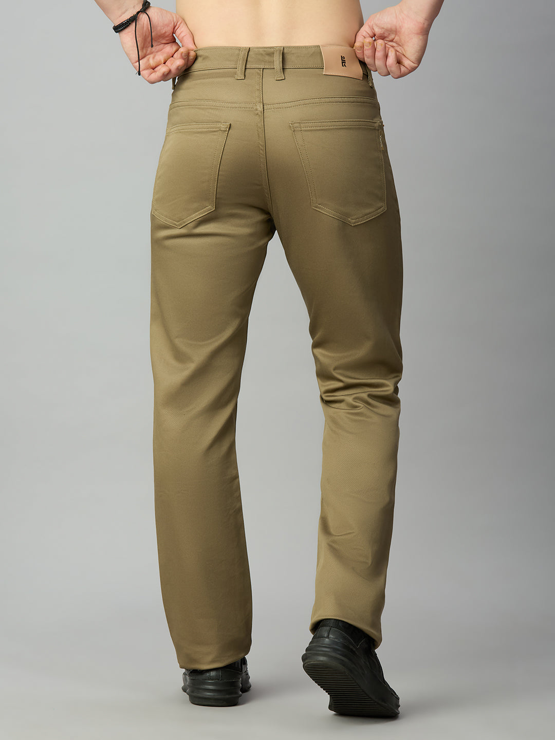Men's stretch cotton blend straight fit trousers – back view
