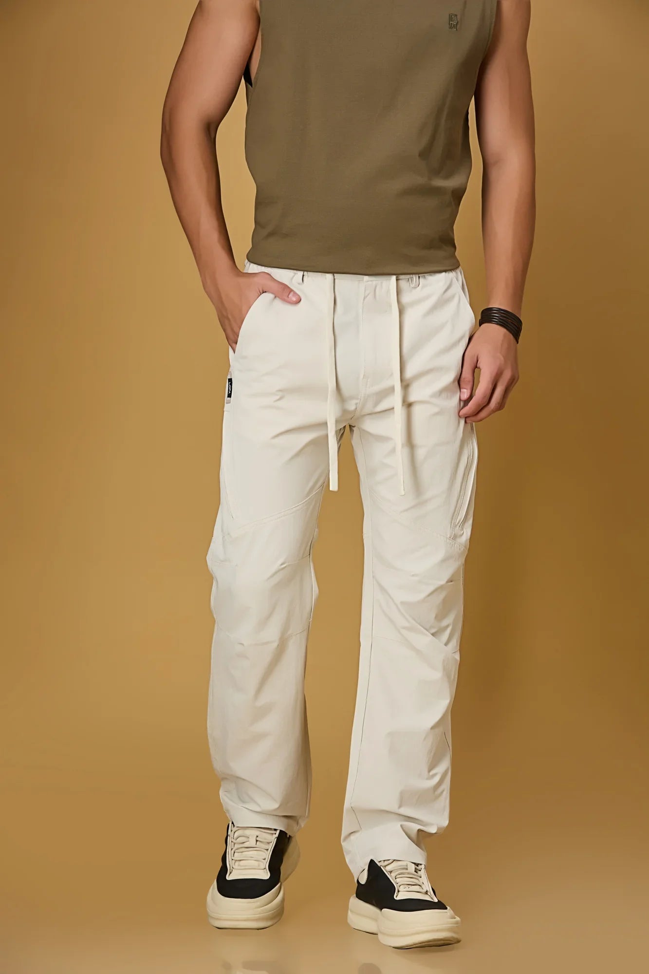Comfort Fit Beige Cargo Pants