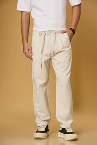 Beige Comfort Fit Casual Trousers