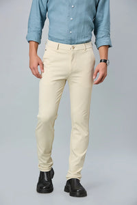 Beige Slim Fit Stretch Trousers