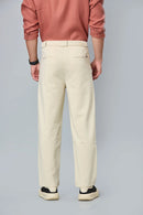 Back design of men’s formal trousers with tailored fit and stretchable fabric