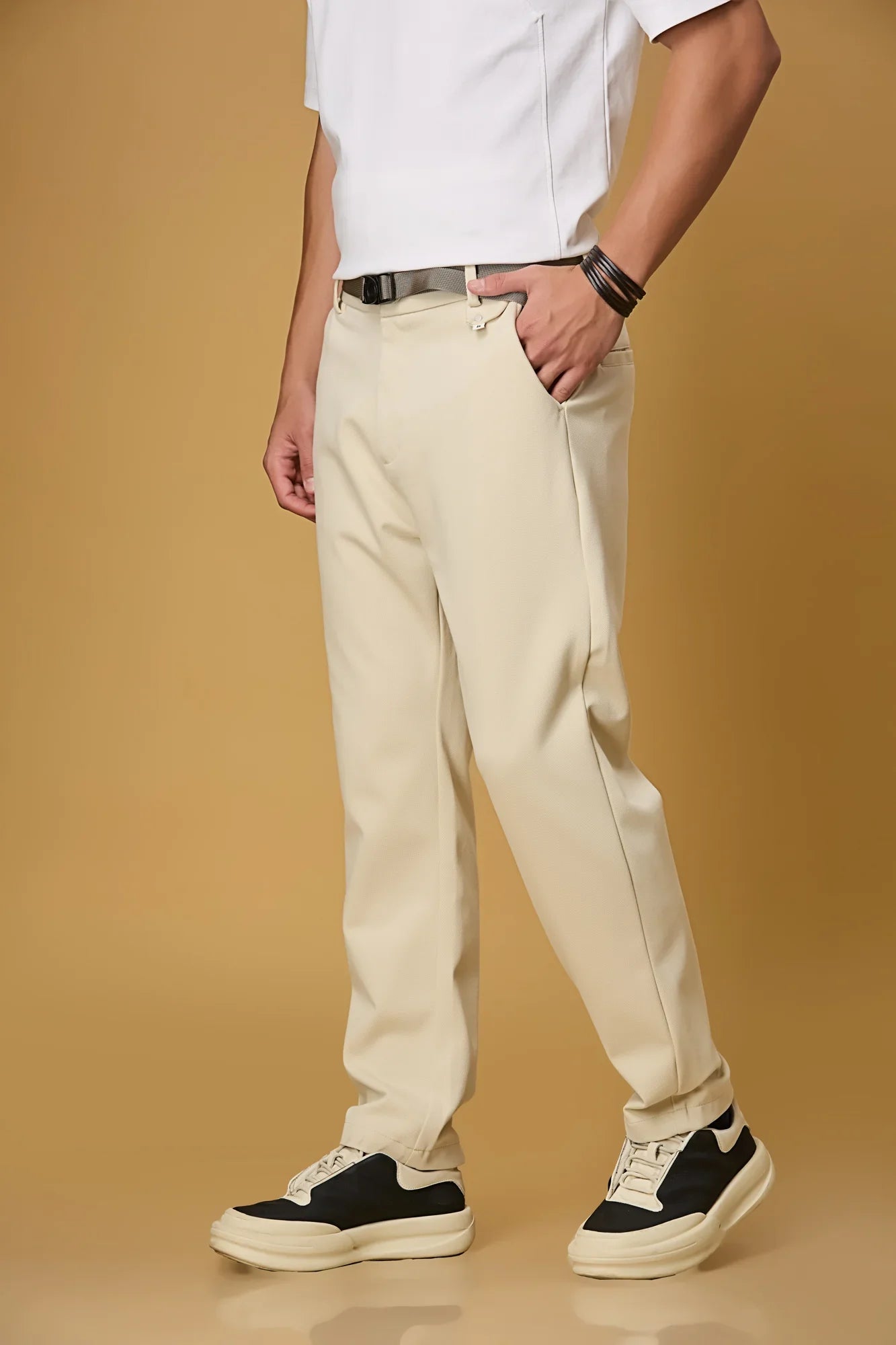 Straight Fit Stretch Beige Trouser