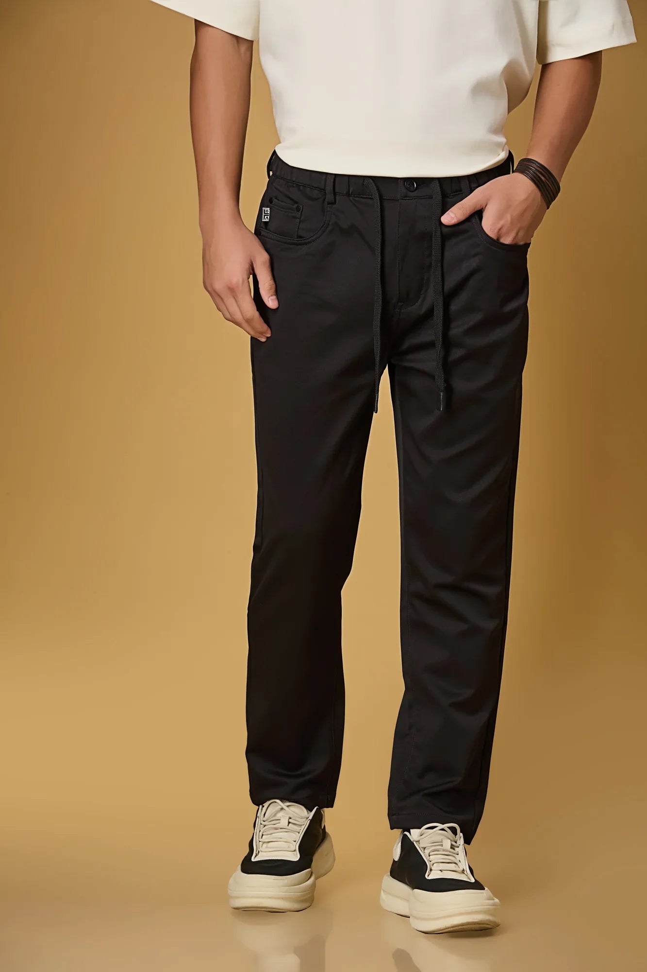 Comfort Fit Black Casual Trousers