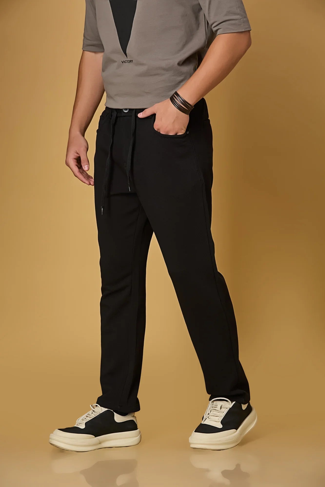 Relaxed Fit Black Stretch Trousers