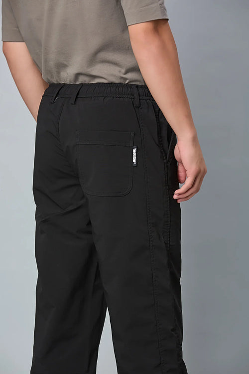 Black View of LOFA Men’s Cream Polyester Comfort Fit Trousers – Casual Stretch Pants