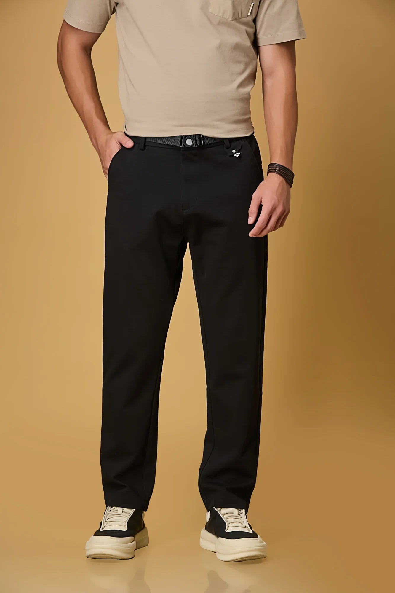 Straight Fit Stretch Black Trouser