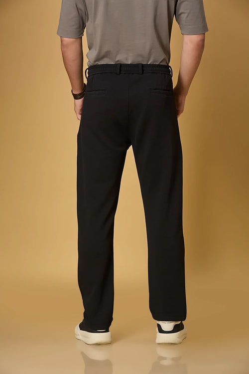 Back View of LOFA Men’s Black 4-Way Stretch Trousers – Casual Comfort Wear