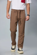 LOFA Men’s Relaxed Fit Coffee Brown Trousers Front View – Cotton Polyester Stretchable Pants